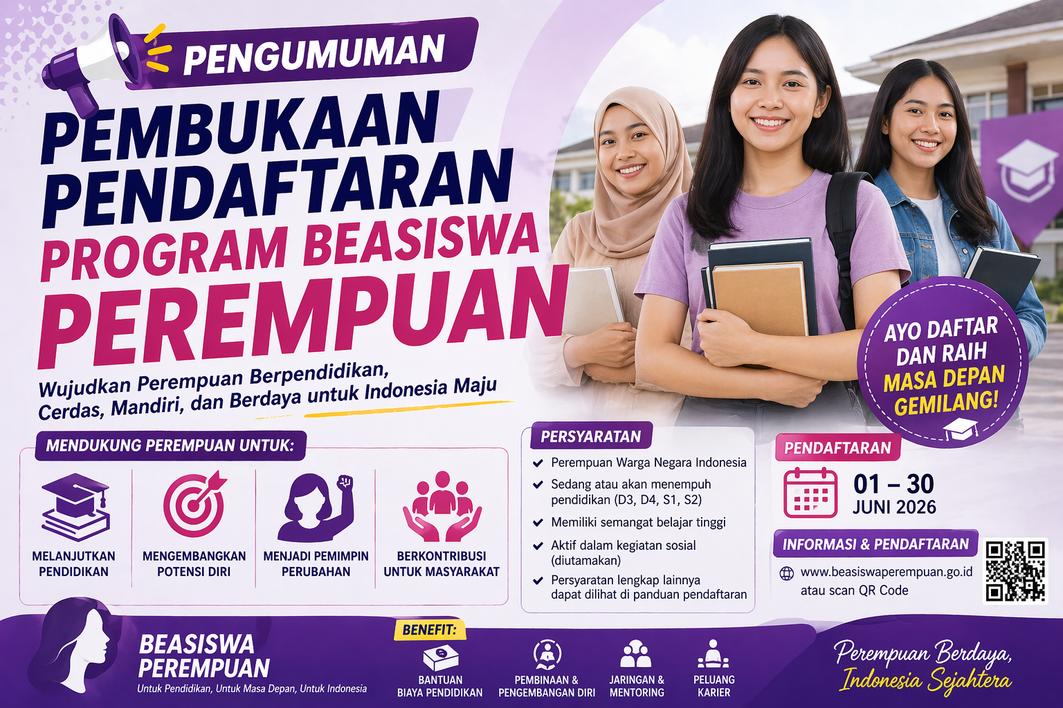 Pengumuman Pembukaan Pendaftaran Program Beasiswa Perempuan